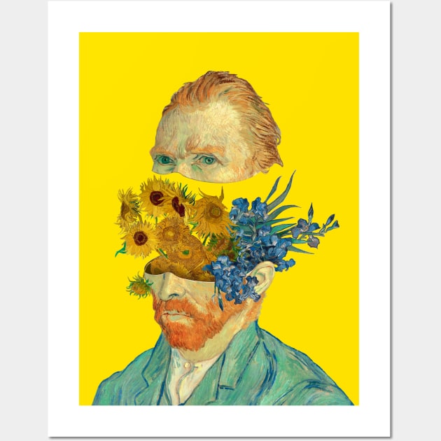 Surreal Van Gogh head with Sunflowers and Irises Wall Art by ArtOfSilentium